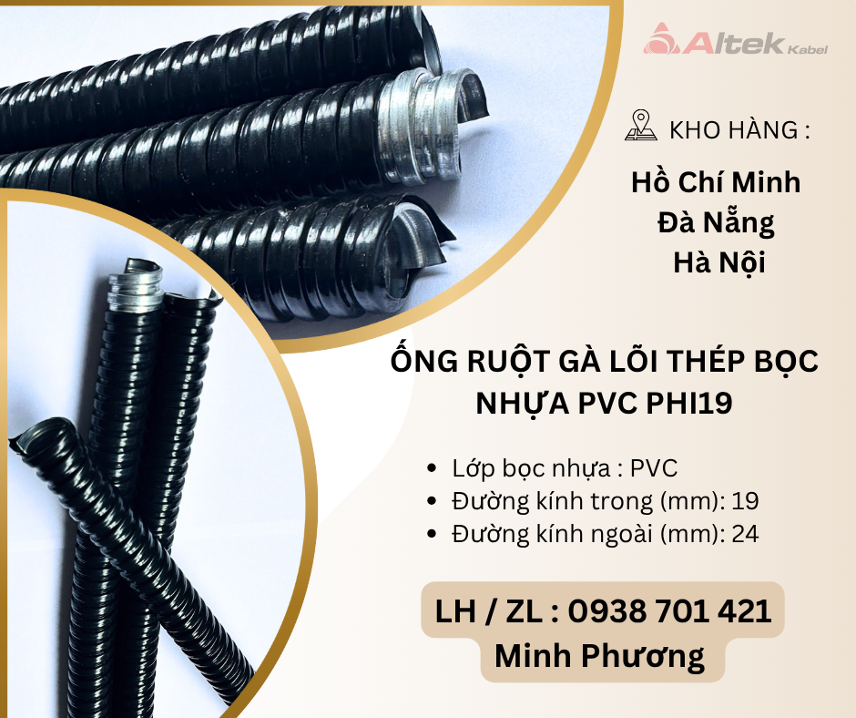 Ống ruột gà lõi thép bọc nhựa PVC Phi19 Đà Nẵng, Hà Nội, Quảng Nam